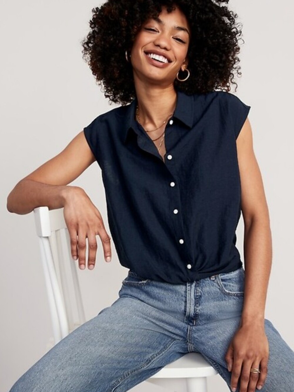 TALL Old Navy Dolman Sleeve Twist Front Cropped Shirt Navy Blue Size XL Tall